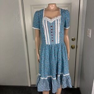 Vintage 60s 70s Handmade Dress Party Square Dance Lace Floral Rockabilly D4-9